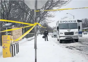  ?? ANDREW RYAN THE CANADIAN PRESS ?? Police outside the house of Roopesh Rajkumar in Brampton on Feb. 15. The motive in a parent-child murder suicide is often linked to revenge against a partner.
