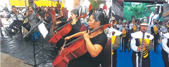  ?? FOTO: EL HERALDO ?? (1) El concierto de la orquesta de cámara de la UNAH en el parque La Libertad. (2) La banda marcial del Instituto Alfonso Guillén Zelaya.