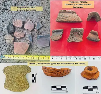  ??  ?? •
Material arqueológi­co y cultural recuperado en la ocupación Pambay.