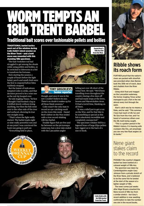  ??  ?? Colin Hebb with his 18lb barbel from the Trent.