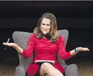  ?? GALIT RODAN / THE CANADIAN PRESS ?? Minister of Foreign Affairs Chrystia Freeland participat­es in an armchair discussion on Monday, on a panel that compared President Donald Trump with Bashar al-Assad.