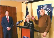  ?? Photo by Louis B. Ruedige,Tribune-Review ?? Robert Kopta, husband of long time missing person Patricia Kopta speaks at a press conference Thursday March 2, 2023 at the Ross Township Police Dept releasing that Patricia Kopta, was found in Puerto Rico alive.