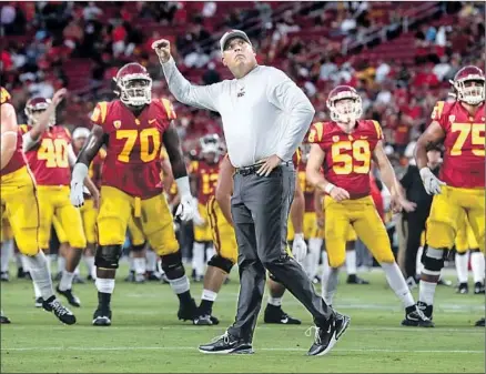  ?? Robert Gauthier Los Angeles Times ?? USC HASN’T HAD a major win since the 2017 Rose Bowl and Clay Helton has gone 13-11 the last two seasons, but the coach will be back in 2020. “Our future is bright,” Helton said in a statement. “We have a young team on the verge of doing something special.”