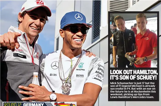  ?? GETTY IMAGES ?? Laughing it off: Lewis Hamilton shares a joke in the paddock with Mexican driver Esteban Gutierrez, of the Haas team