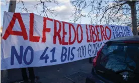  ?? Nardone/Pacific Press/Rex/Shuttersto­ck ?? A banner is displayed in Rome in solidarity with Alfredo Cospito. Photograph: Matteo