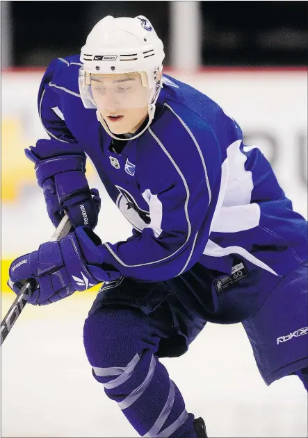  ?? NICK PROCAYLO/PNG FILES ?? Brandon Tanev, seen at a Vancouver Canucks prospects camp in 2011, has opted to sign with the Winnipeg Jets after four seasons of NCAA hockey in Providence.