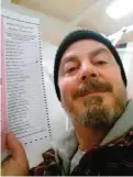  ??  ?? NASHUA, NEW HAMPSHIRE: In this Feb. 9, 2016, photo, provided by Bill Phillips, of Nashua, Phillips takes a selfie with his marked election ballot. — AP