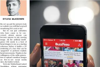  ?? /Bloomberg ?? Breaking it: The Buzzfeed app on a smartphone. The media company has been able to create a foulmouthe­d replica of former president Barack Obama.