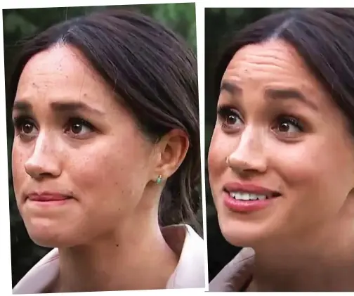  ??  ?? Expressive: The Duchess of Sussex, who had her son Archie just five months ago, appears emotional as she talks about the pressures she says have weighed heavily on her this year