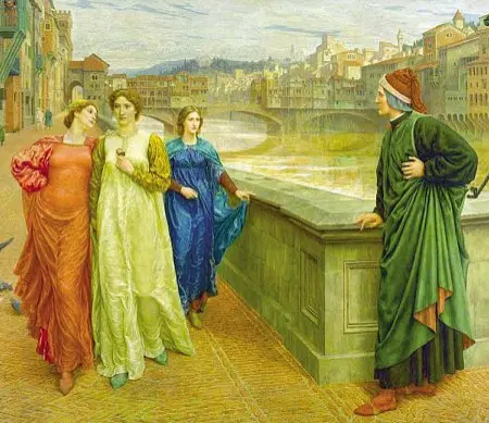  ?? ?? L’incontro Henry Holiday, «Dante incontra Beatrice al ponte Santa Trinita», 1882-’84, Walker Art Gallery, Liverpool
