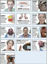  ?? FDA VIA AP ?? Graphic warnings that would appear on cigarettes are shown here. On Thursday, the agency announced a new attempt to place graphic warnings on all cigarettes to discourage Americans from smoking. The new effort comes more than seven years after a previous proposal was defeated in court.