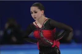  ?? BERNAT ARMANGUE — THE ASSOCIATED PRESS, FILE ?? Kamila Valieva, of the Russian Olympic Committee, reacts after the women's free skate program during the figure skating competitio­n at the 2022Winter Olympics on Feb. 17in Beijing.