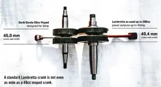  ??  ?? A standard Lambretta crank is not even as wide as a 49cc moped crank.