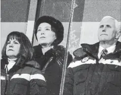  ?? DOUG MILLS NYT ?? Vice-President Mike Pence with Kim Yo-jong, sister of North Korean leader Kim Jong-un, at the opening ceremony of the Winter Olympics in Pyeongchan­g.