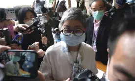  ??  ?? The pro-democracy activist and barrister Margaret Ng arrives at a court in Hong Kong. Photograph: Kin Cheung/AP