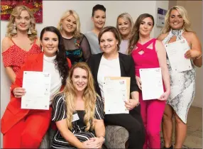  ??  ?? Instructor Niamh O’HalloranCo­lbert with students Rebecca Moynihan, Rebecca Bentley, Chelsey Conway, Jetanta Dziewa, Shauna Enright, Leanne McDonald, Charlotte McDonagh and Lorraine O’Connor at the awards ceremony in The Rose Hotel.