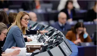  ?? ?? European Parliament's President Roberta Metsola chairs the vote for vice-president of parliament, Jan. 18, 2023 in Strasbourg, eastern France.