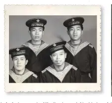  ??  ?? Left: A photograph of Xu Jian (upper left) with three fellow servicemen when he served in the navy. Right: Xu Jiaping (left), the nephew of Xu Jian, also served in the navy. — Ti Gong