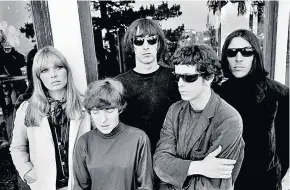  ??  ?? Factory floor: top left, Andy Warhol with Nico’s son, Ari, at her feet in 1966; above left, Nico in pearls, date unknown
‘Bit of a fly in the ointment’: Nico with, from left, Maureen Tucker, Sterling Morrison, Lou Reed, and John Cale of the Velvet Undergroun­d, in 1966