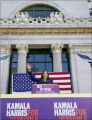  ?? AP PHOTO/TONY AVELAR, FILE ?? Sen. Kamala Harris, D- Calif., waves to the crowd as she formally launches her presidenti­al campaign at a rally Jan. 27 in her hometown of Oakland, Calif.