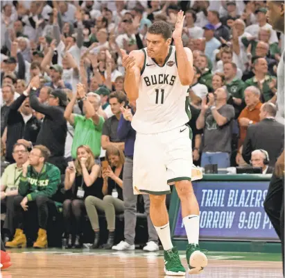  ?? JEFF HANISCH/USA TODAY SPORTS ?? Bucks center Brook Lopez shot 36.5% on 3-pointers this season and had hit on 29.2% in the playoffs through Game 3 of the Eastern Conference finals.