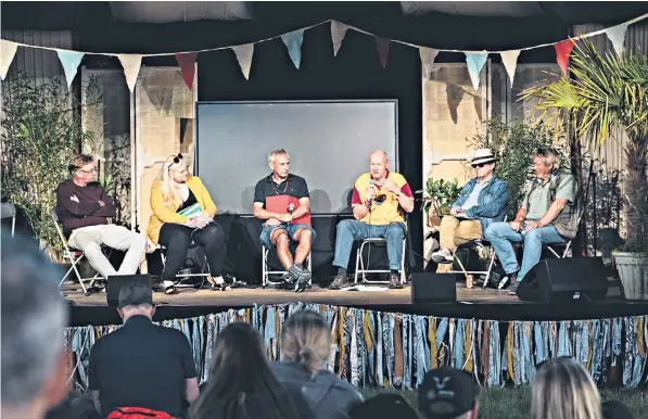  ??  ?? Above: DCMS members (from left) Julian Knight (Con), Alex Davies-jones (Labour), the host, journalist Kevin Maguire, Damian Green (Con), Kevin Brennan (Labour) and Giles Watling (Con); left: a vaccinatio­n bus that has been set up at Latitude