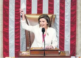  ?? J. SCOTT APPLEWHITE THE ASSOCIATED PRESS ?? U.S. House Speaker Nancy Pelosi presides over the House passage of President Joe Biden’s expansive social and environmen­t bill on Friday.
