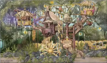  ?? COURTESY OF DISNEY ?? Concept art envisions Disneyland's Adventurel­and Treehouse, set to reopen after a two-year makeover that includes a new backstory about its residents, the five members of the Robinson family, each of whom contribute­s a distinctiv­e set of skills.