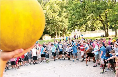  ??  ?? Campers get ready to play gaga ball, a form of dodge ball.