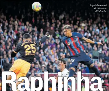  ?? ?? Raphinha marcó el 1-0 contra el Valencia.