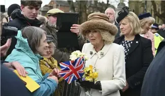  ?? ?? Britain's Queen Camilla meets well-wishers after attending the Royal Maundy Service, in Worcester, England.