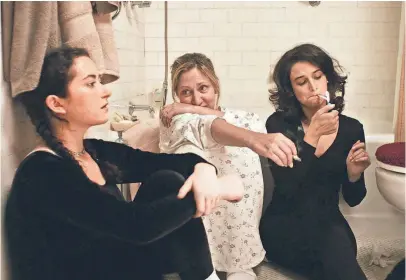  ?? CHRIS TEAGUE, SUNDANCE INSTITUTE ?? Ali (Abby Quinn) and Dana (Jenny Slate) get closer to their mom (Edie Falco, center) after their dad’s affair.