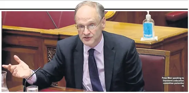  ?? PA ?? Peter Weir speaking to Stormont’s education committee yesterday