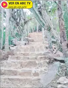  ??  ?? La escalera de piedra que construyó Roberto Bravo en su propiedad para acceder al sitio.