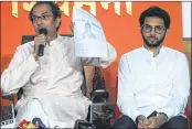  ?? —BL SONI ?? Shiv Sena chief Uddhav Thackeray and son Aaditya at a Press Conference in Dadar on Friday.