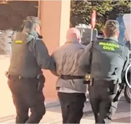  ?? PHOTO / GUARDIA CIVIL ?? Spanish police officers arrested Mark Byrne, 50, in January. He now faces extraditio­n on charges laid by New Zealand police in Operation Essex.