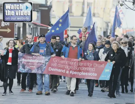  ??  ?? Campaigner­s for a People’s Vote on the Government’s final exit deal from the European Union, in Sunderland City Centre on Saturday.