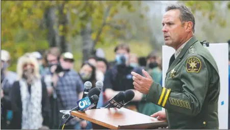  ?? (San Luis Obispo Tribune/David Middlecamp) ?? San Luis Obispo County Sheriff Ian Parkinson answers questions at a news conference Tuesday in San Luis Obispo, Calif., on arrests connected to the disappeara­nce of Kristin Smart.