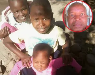  ??  ?? From left Trish (8) killed, middle Tanaka (12) survived but in critical condition in hospital, foreground Trinity (5) killed. (Inset) Killer dad Fashion Mupakati