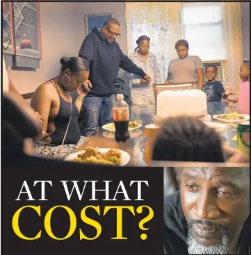  ??  ?? At top, Cecil Burton, shown surrounded by family, is still paying down $60,000 in child support debt — money due largely not to his ex-partner, but to the government. Craig Ireland, inset, lost his driver’s license due to child support debt. State officials refused to give it back, even when he had a job offer to drive a moving truck.