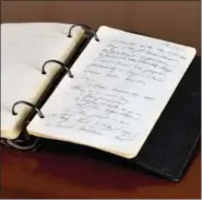  ?? SARINA CARLOS — RR AUCTION VIA AP, FILE ?? This undated file photo provided by RR Auction shows a portion of a diary written in 1945 by a young John F. Kennedy during his brief stint as a journalist after World War II. The diary, in which he reflected on Hitler and the weakness of the United...