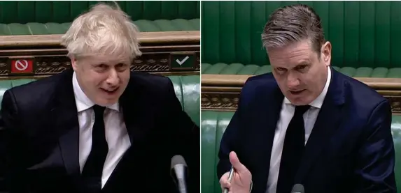  ?? (Reuters TV) ?? Starmer and Johnson face off over Greensill at PMQs yesterday