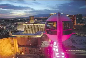  ??  ?? There’s a spectacula­r view of the Las Vegas Strip from the top of the High Roller ferris wheel, the tallest in the world.