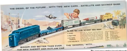  ??  ?? The consumer catalog Lionel released in the late summer of 1961 accurately depicted the decoration of the 6050 car. However, the black ladder on the end was never added to the body shell.