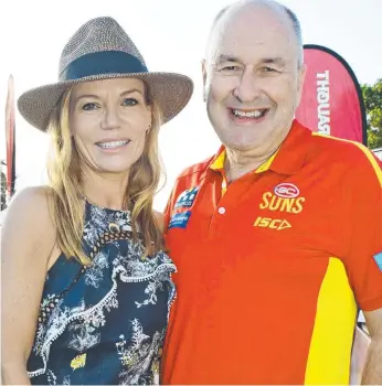  ??  ?? Thea Jeanes-Cochrane and Tony Cochrane at the Gold Coast Suns 2020 season launch at HOTA, Bundall. Picture: Regina King