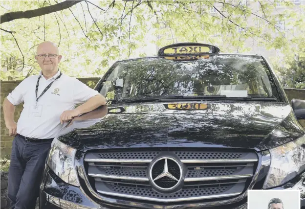  ??  ?? 0 Taxi driver Iain Hunter says that Edinburgh Airport CEO Gordon Dewar (right) ‘lay across my bonnet to stop me driving off’