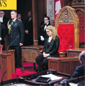  ?? JUSTIN TANG / THE CANADIAN PRESS FILES ?? Gov. Gen. Julie Payette, pictured participat­ing in a royal assent ceremony in the Senate in June, is under fire for her office’s as-yet-unfinished review of Governor General patronages.