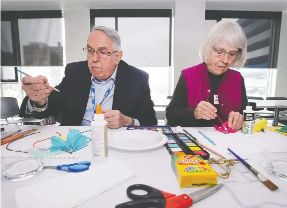  ?? PHOTOS: DAN JANISSE ?? Henry Johnson, 83, and 77-year-old Bette-Jane Whittaker participat­e in an art workshop at an active aging conference on Thursday at the University of Windsor School of Social Work. “I find it very therapeuti­c,” Johnson said. “It gives you a chance to think about other things while you’re doing it.”