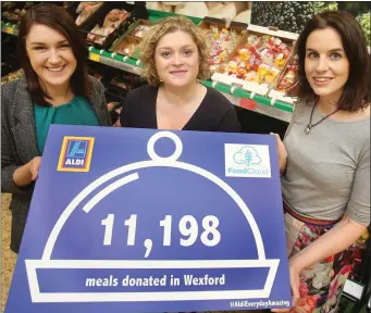  ??  ?? Iseult Ward, FoodCloud Co-Founder, Elaine Maguire, Aldi’s Corporate Responsibi­lity Director and Aoibheann O’Brien, FoodCloud Co-Founder