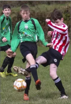  ??  ?? Shelburne’s Dylan Moran tussle with D.J. Murphy (Enniscorth­y Town).